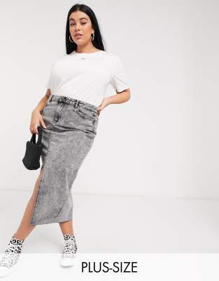 Simply Be denim midi skirt in grey acid 