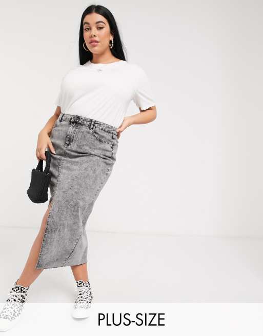 Grey denim 2025 midi skirt