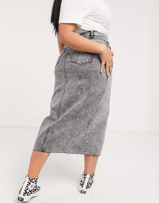 Simply Be denim midi skirt in grey acid wash