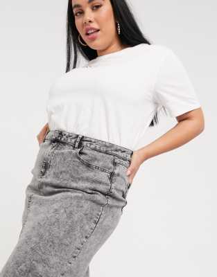 grey denim midi skirt