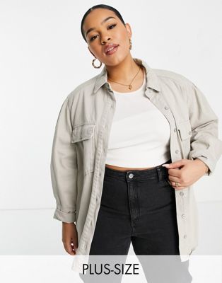 Simply Be denim shacket in stone
