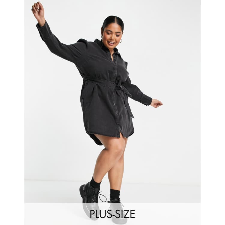 Simply Be denim shirt dress in washed black | ASOS