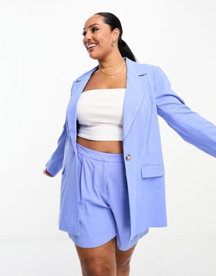 Simply Be double breasted linen look blazer in blue