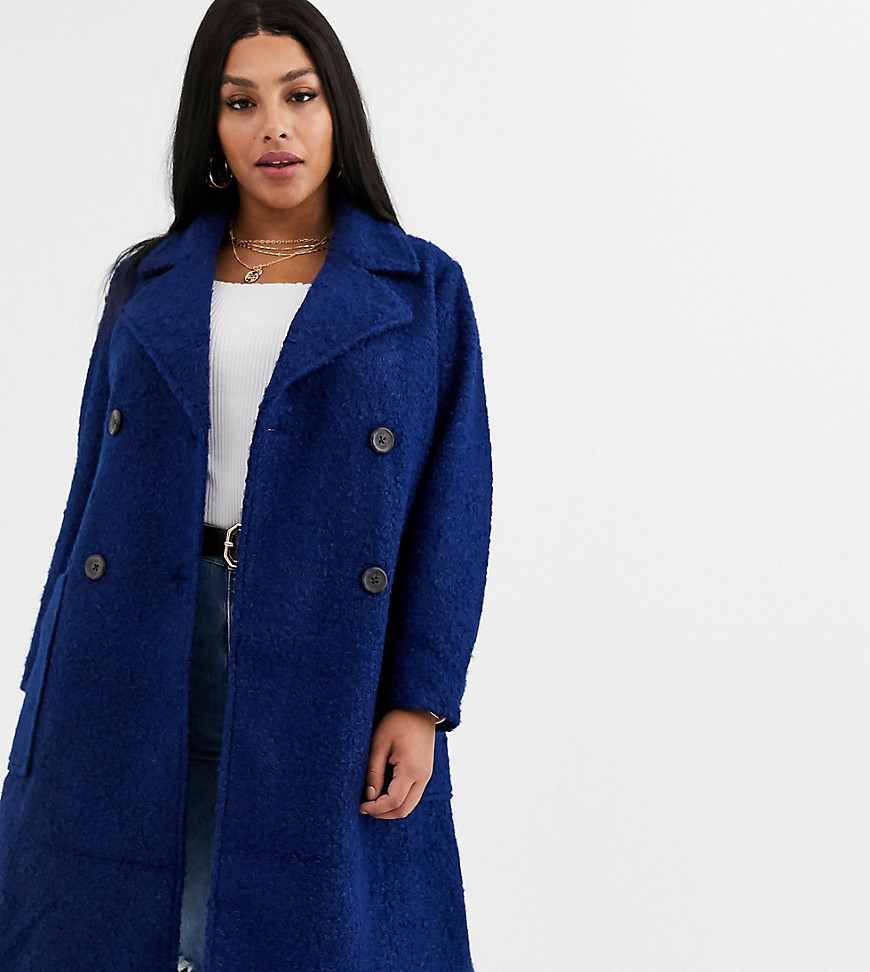 Simply Be double breasted teddy coat in navy
