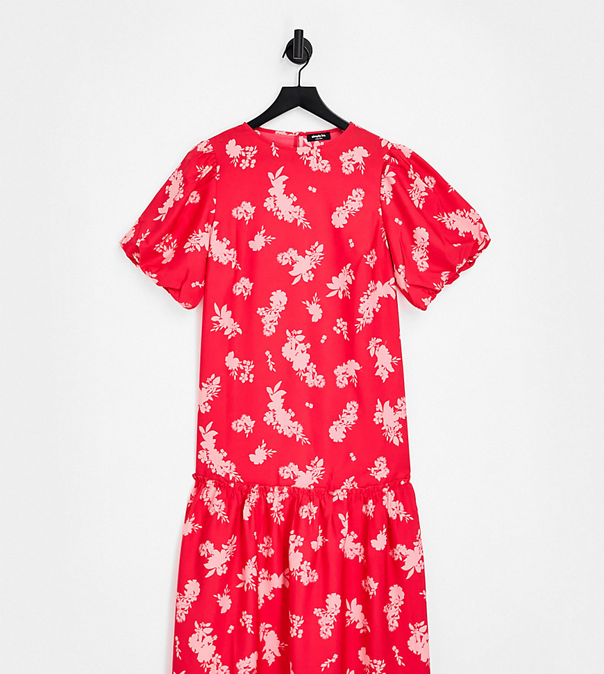 Simply Be Dropped Hem Dress In Red Floral