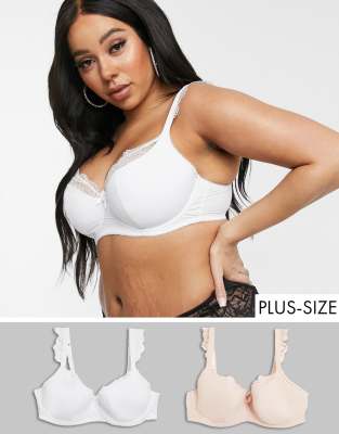 Simply Be - Ella - Set van 2 balconette bh's met vulling in beigeroze en wit-Multi Multi