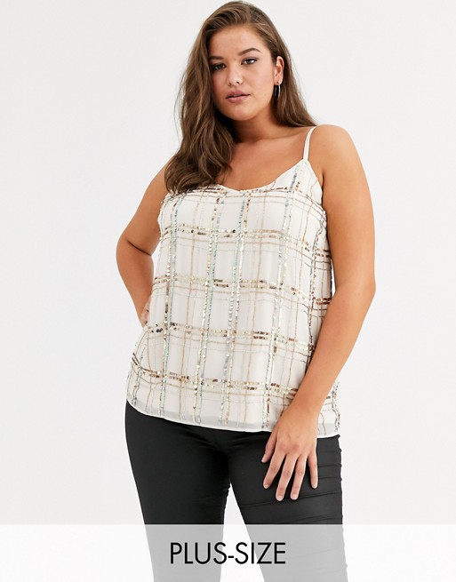 Simply Be embellished cami top in cream