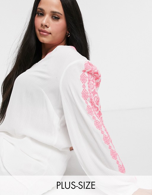 Simply Be embroidered blouse in white