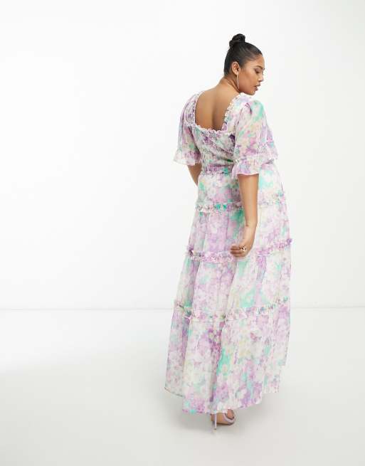 Purple floral hot sale chiffon dress