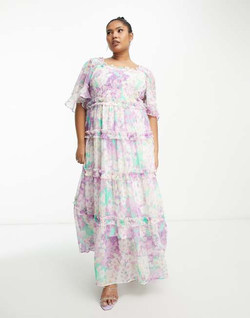 Purple floral chiffon store dress