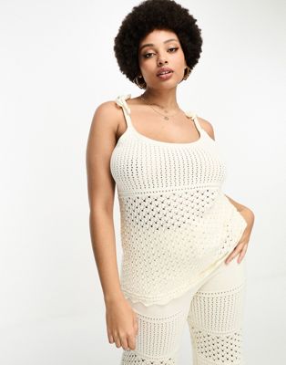 Simply Be exclusive co-ord crochet cami top in cream
