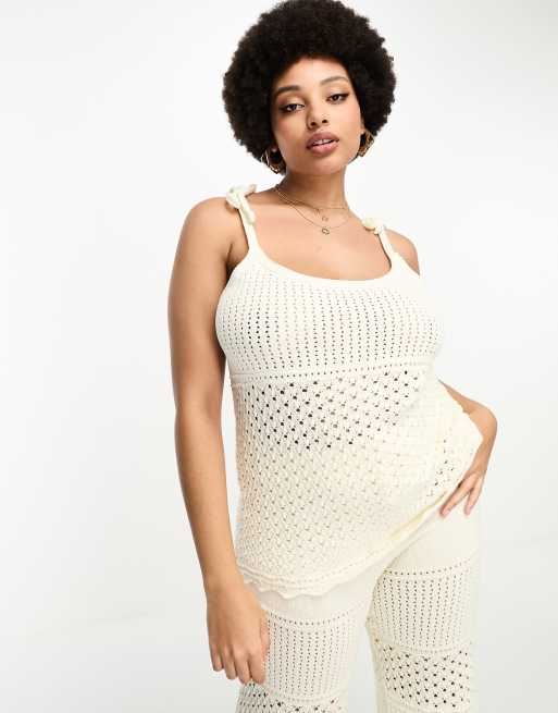 Simply Be Exclusive crochet cami top in cream (part of a set)