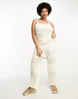Simply Be Exclusive crochet wide leg pants in cream (part of a set)