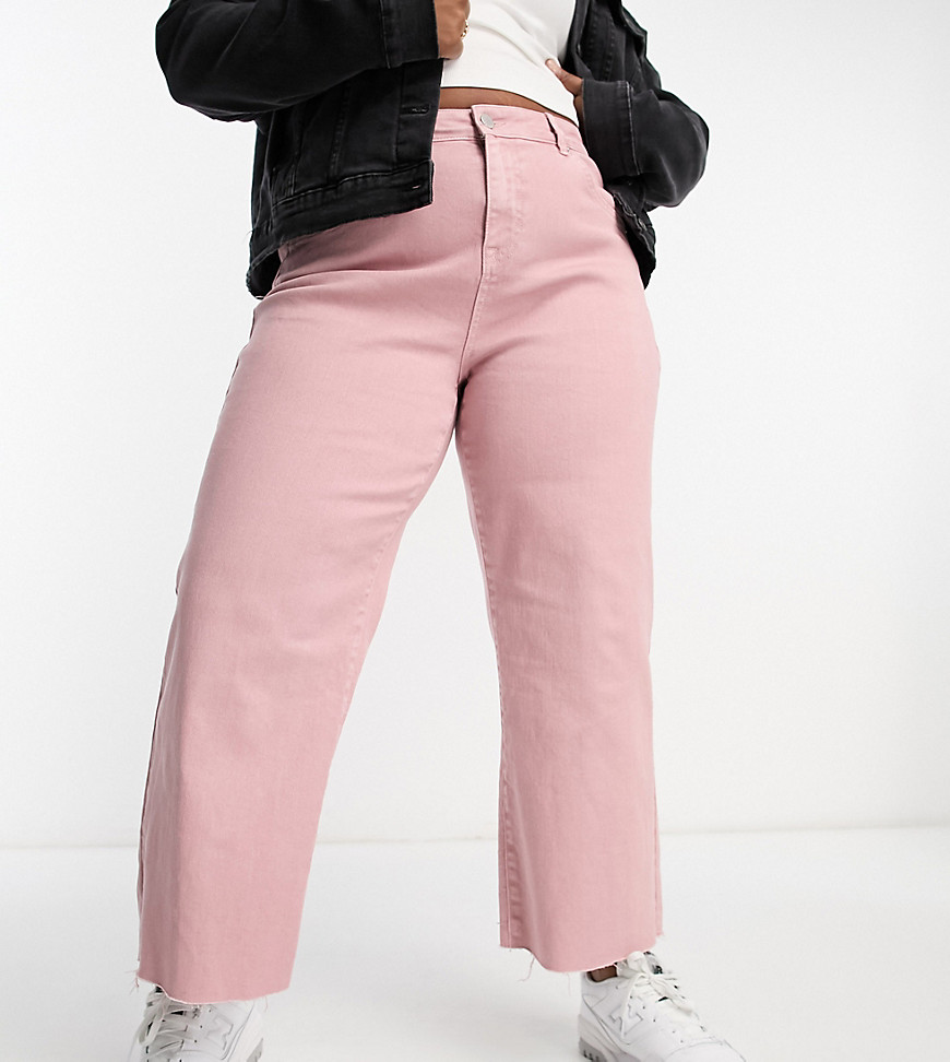 Simply Be exclusive cropped raw hem wide leg jean in light pink