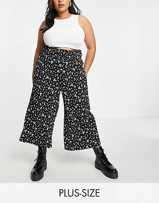 Simply Be Exclusive culottes with shirred waist in white floral print