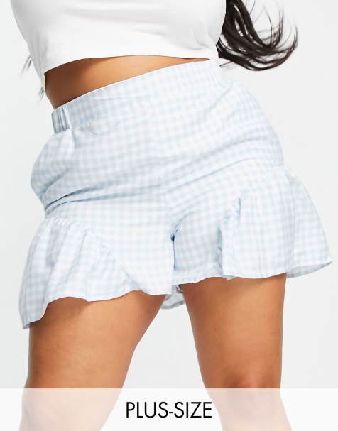 Loungeable Curve crinkle cotton tie shoulder cami and shorts pajama set in  cornflower blue