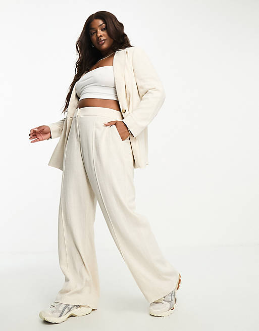 Simply Be exclusive wide leg linen-look trousers in stone | ASOS