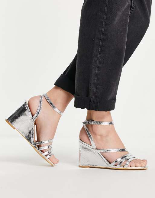 Silver wedge sandals wide hot sale fit