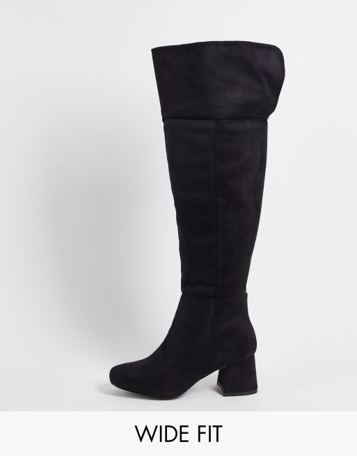 Simply Be – Extra Wide Fit – Bentley – Overknee-Stiefel in Schwarz, extraweite Passform