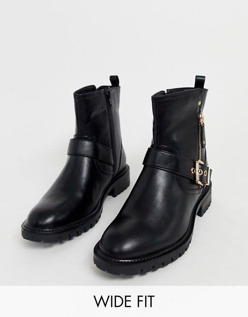 Simply Be extra wide fit biker boot in black with buckle detail