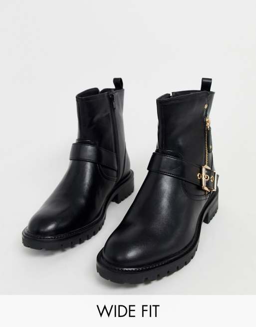 Simply Be extra wide fit biker boot in black with buckle detail | ASOS