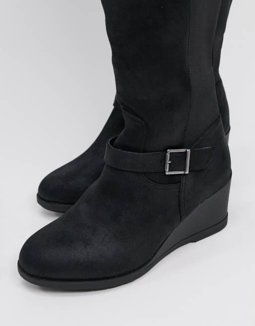 Simply Be extra wide fit buckle detail knee boots with curvy calf