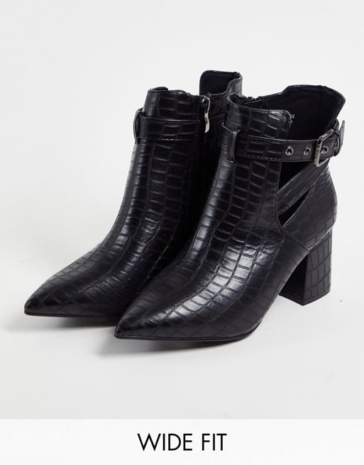 Simply Be Extra Wide Fit Christa high ankle boots in black croc | ASOS