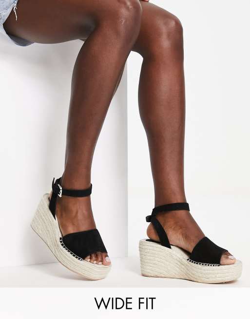 Simply Be extra wide fit espadrille wedges in black | ASOS