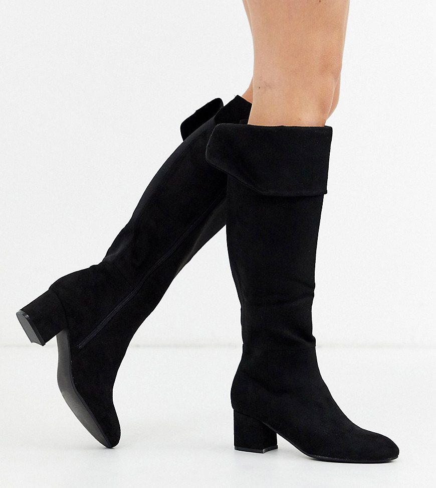 Simply Be extra wide fit – Felicity – Svarta knähöga boots med stretch baktill