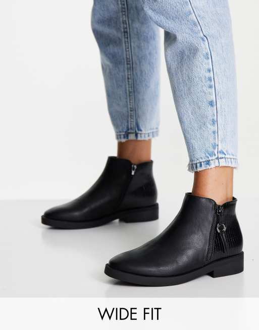 Simply Be Extra Wide Fit flat ankle boot in black ASOS