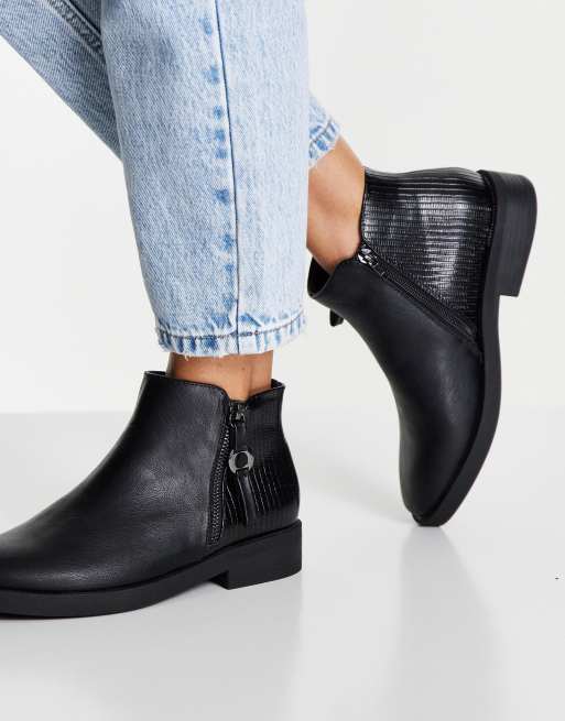 Simply Be Extra Wide Fit Leather Flat Ankle Boots