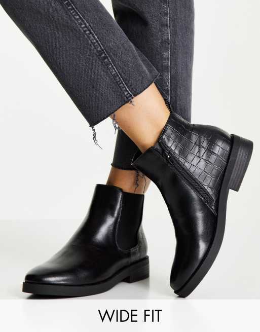 Simply Be Extra Wide Fit Leather Flat Ankle Boots