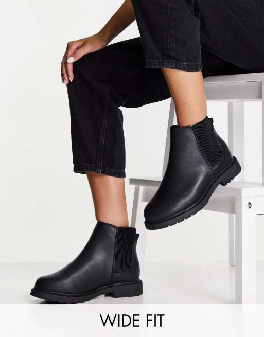 Simply Be Extra Wide Fit flat chunky chelsea boots with cleated sole in ...