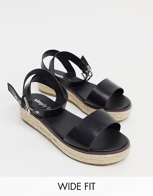 Simply Be extra wide fit flat espadrille with tie detail in black