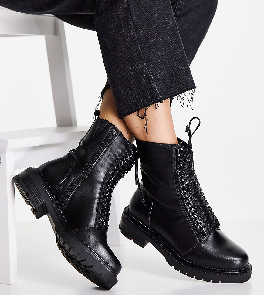 Simply Be Extra Wide Fit flat lace up chunky boot in black