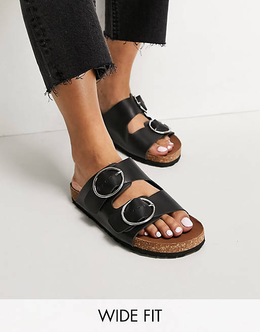 Shoes Flat Sandals/Simply Be extra wide fit flat sandal with buckle detail in black 