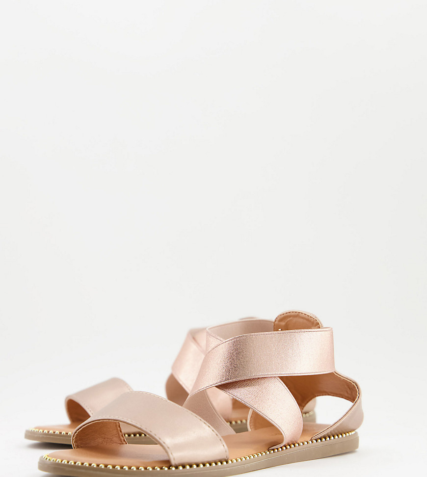 Simply Be extra wide fit flat sandal with elastic straps in rose gold