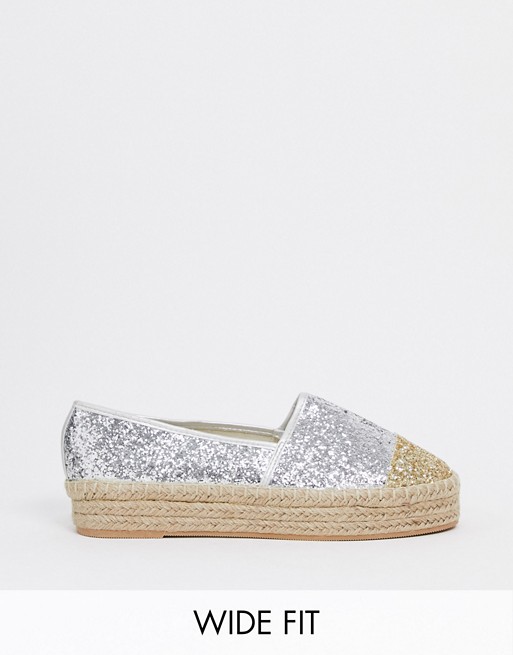 Simply Be extra wide fit glitter espedrille in silver