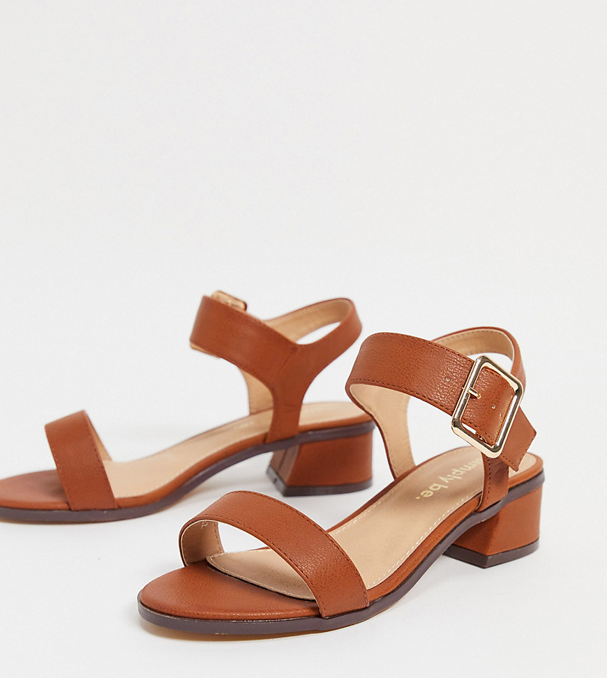 Simply Be extra wide fit heeled sandal with buckle detail in tan-Brown
