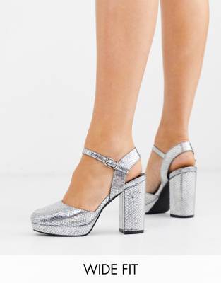 wide fit silver platform heels