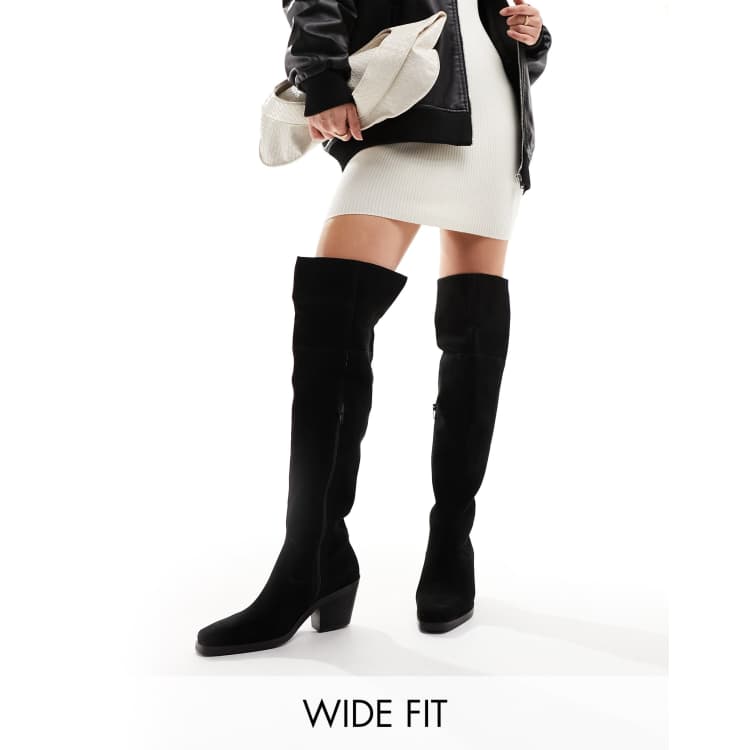 Simply Be Extra Wide Fit knee high boots in black ASOS