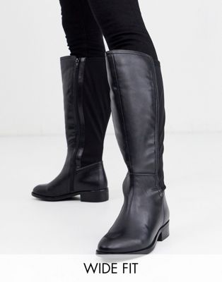 Simply be extra wide fit - Kniehoge laarzen met stretch aan de achterkant in zwart