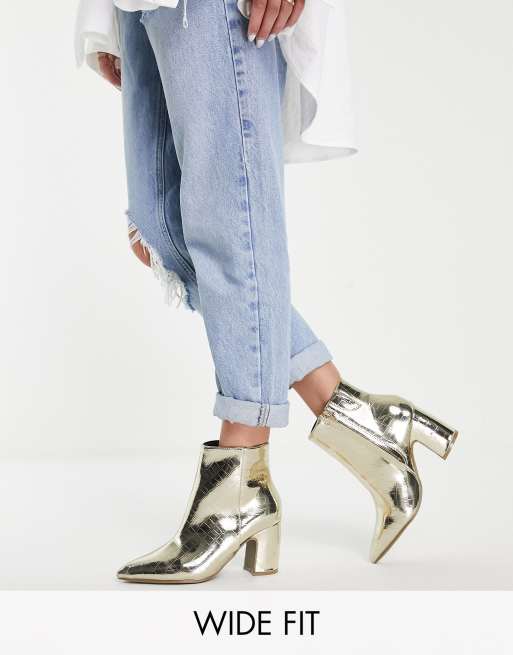 Simply Be Extra Wide Fit - Leilani - Stivaletti a pianta larga color oro con tacco