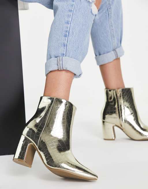Simply Be Extra Wide Fit – Leilani – Złote botki na obcasie, 3 z 4