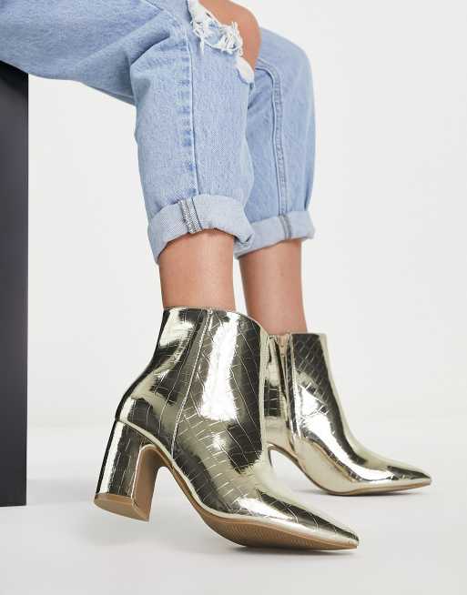 Simply Be Extra Wide Fit – Leilani – Złote botki na obcasie, 4 z 4