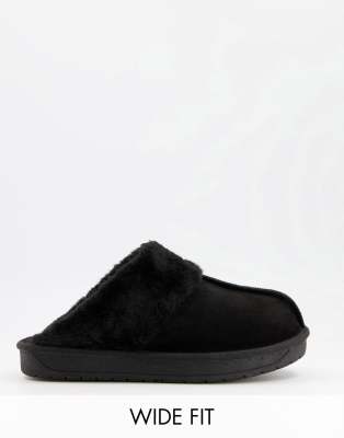 Simply Be extra wide fit mule slippers in black