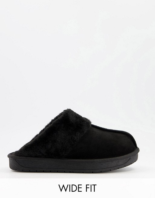 Simply be extra wide fit mule slippers in black