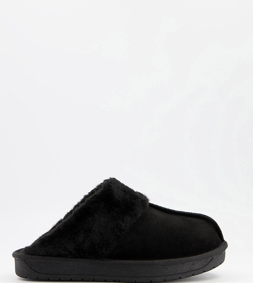 Simply Be extra wide fit mule slippers in black
