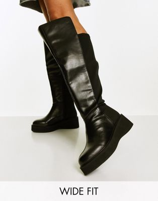Simply Be Extra Wide Fit over the knee chunky flat boot in black
