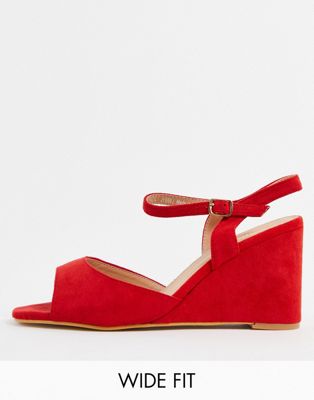Simply Be Extra Wide Fit Peach heeled sandals in red